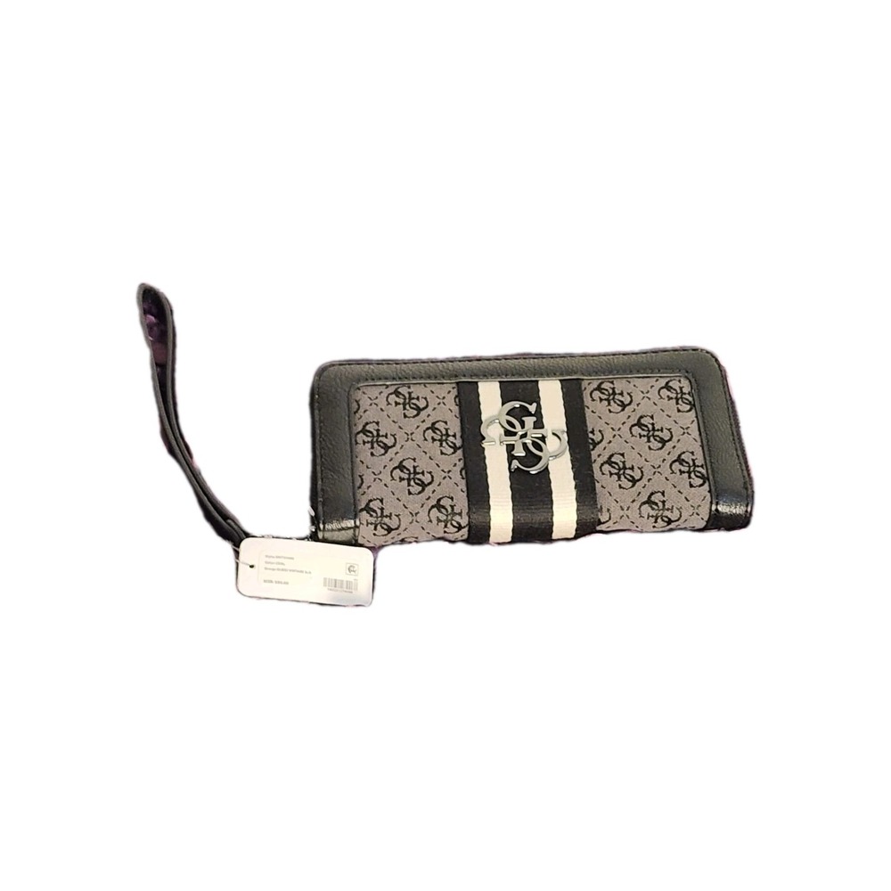 Guess Wristlet Wallet Women OS Black Gray Logo Monogram Zip Around SG730446
